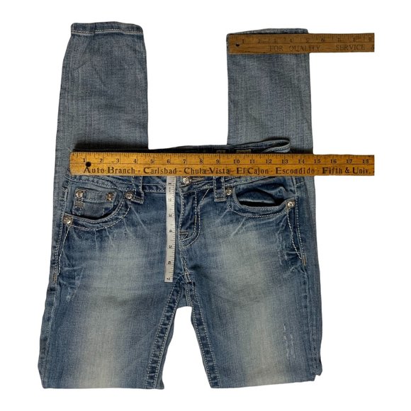 Miss Me Skinny Womens Jeans Tag 26 Light Blue Angel Wings Low-Rise W27xL32 Denim - Picture 12 of 12